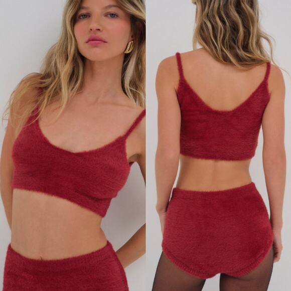 For Love & Lemons Fiona Crop Top Red Fuzzy XXS - Picture 1 of 4